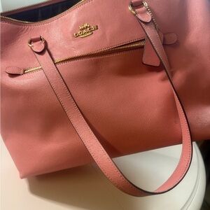 Coach Pink Leather Tote with Gold Accents
